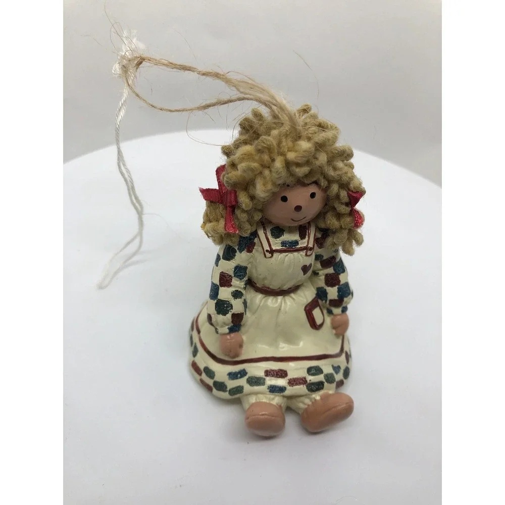 Girl Ornament Raffia Hair Patchwork Dress Christmas Doll 3